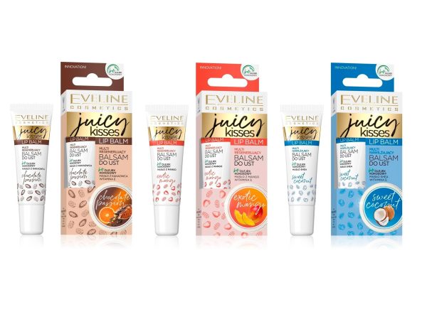 Juicy Kisses Lip Balm zestaw regenerujący balsam do ust Exotic Mango 6x12ml + nawilżający balsam do ust Sweet Coconut 6x12ml + regenerujący balsam do ust Chocolate Pasion 6x12ml Supply